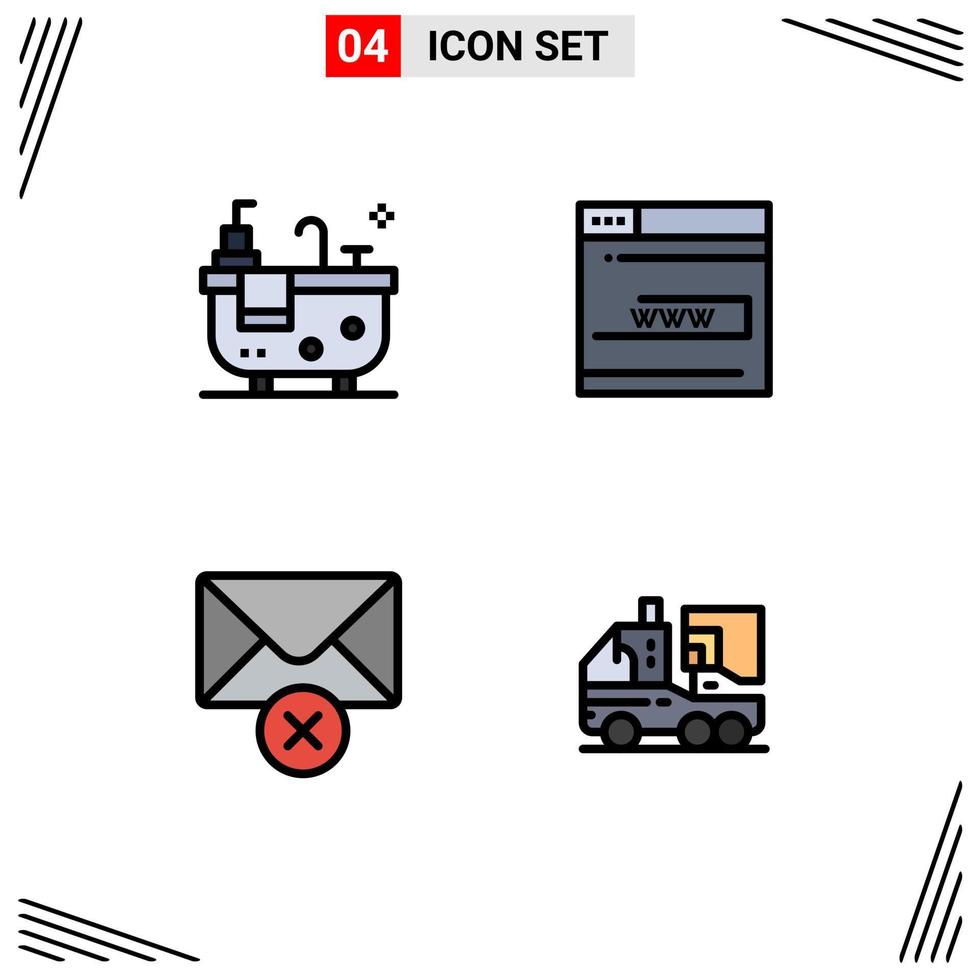 Filledline Flat Color Pack of 4 Universal Symbols of bathroom mail web website artificial Editable Vector Design Elements