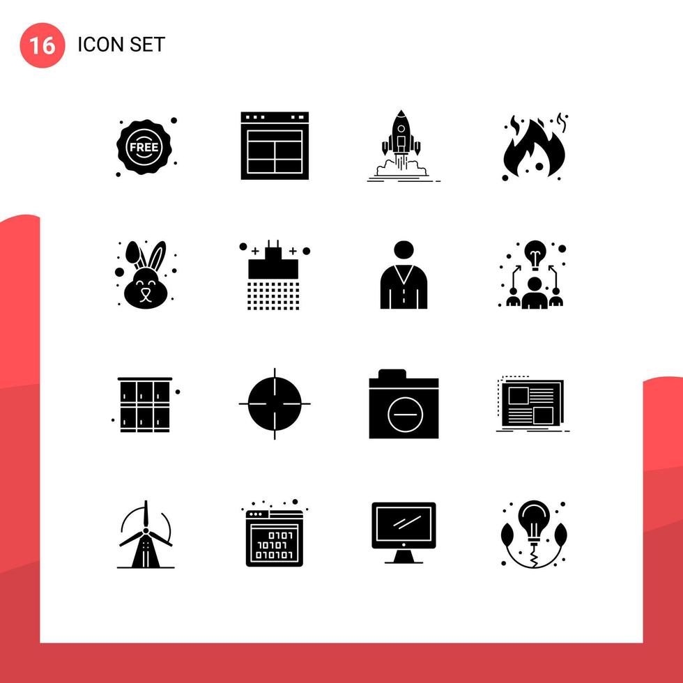 Pack of 16 creative Solid Glyphs of animal fire website danger startup Editable Vector Design Elements