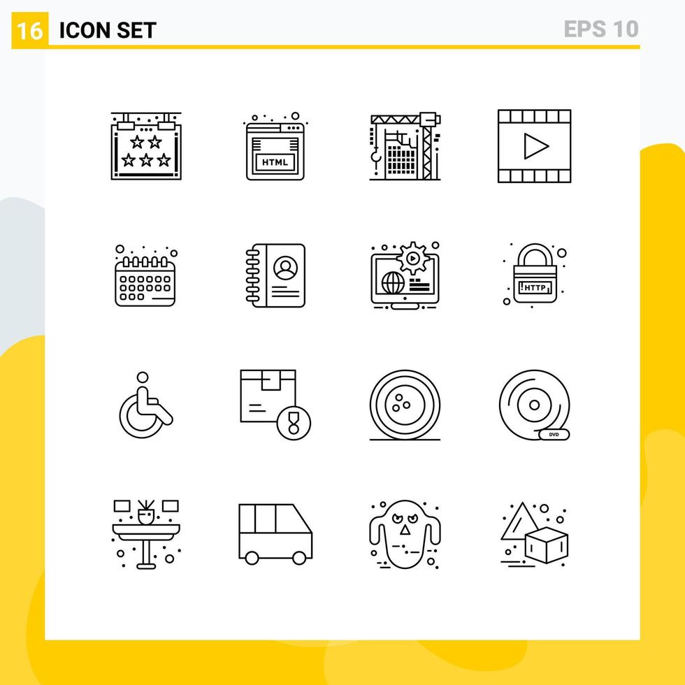 16 Creative Icons Modern Signs and Symbols of video player multimedia building media player machine Editable Vector Design Elements