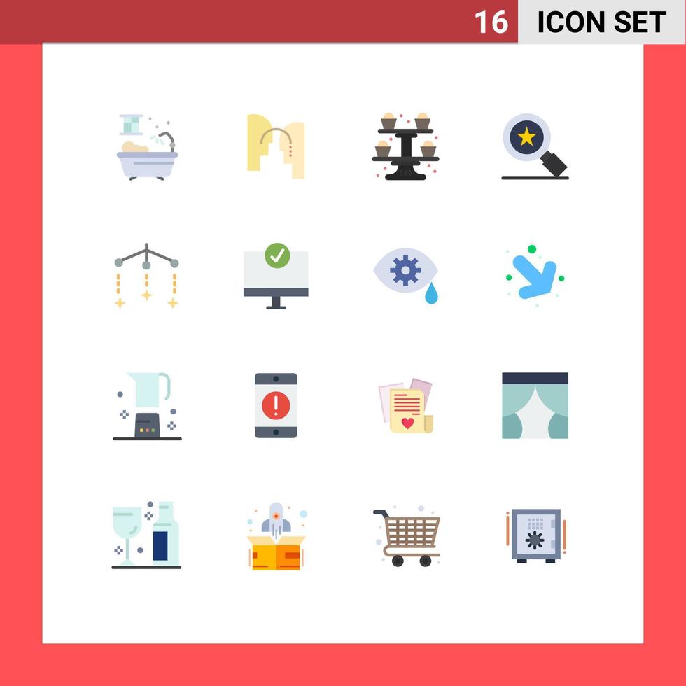 16 Universal Flat Color Signs Symbols of computers mobile cooking baby star Editable Pack of Creative Vector Design Elements