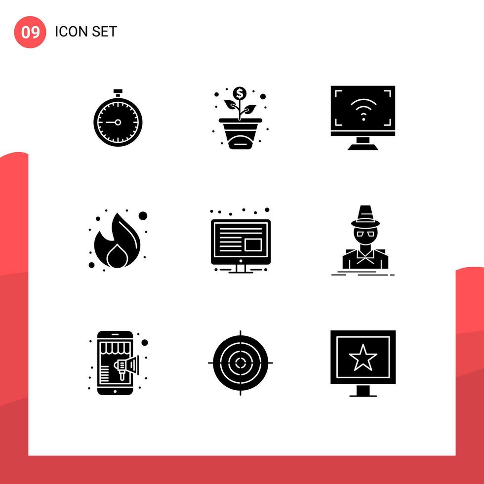 User Interface Pack of 9 Basic Solid Glyphs of marketing business growth tv screen Editable Vector Design Elements
