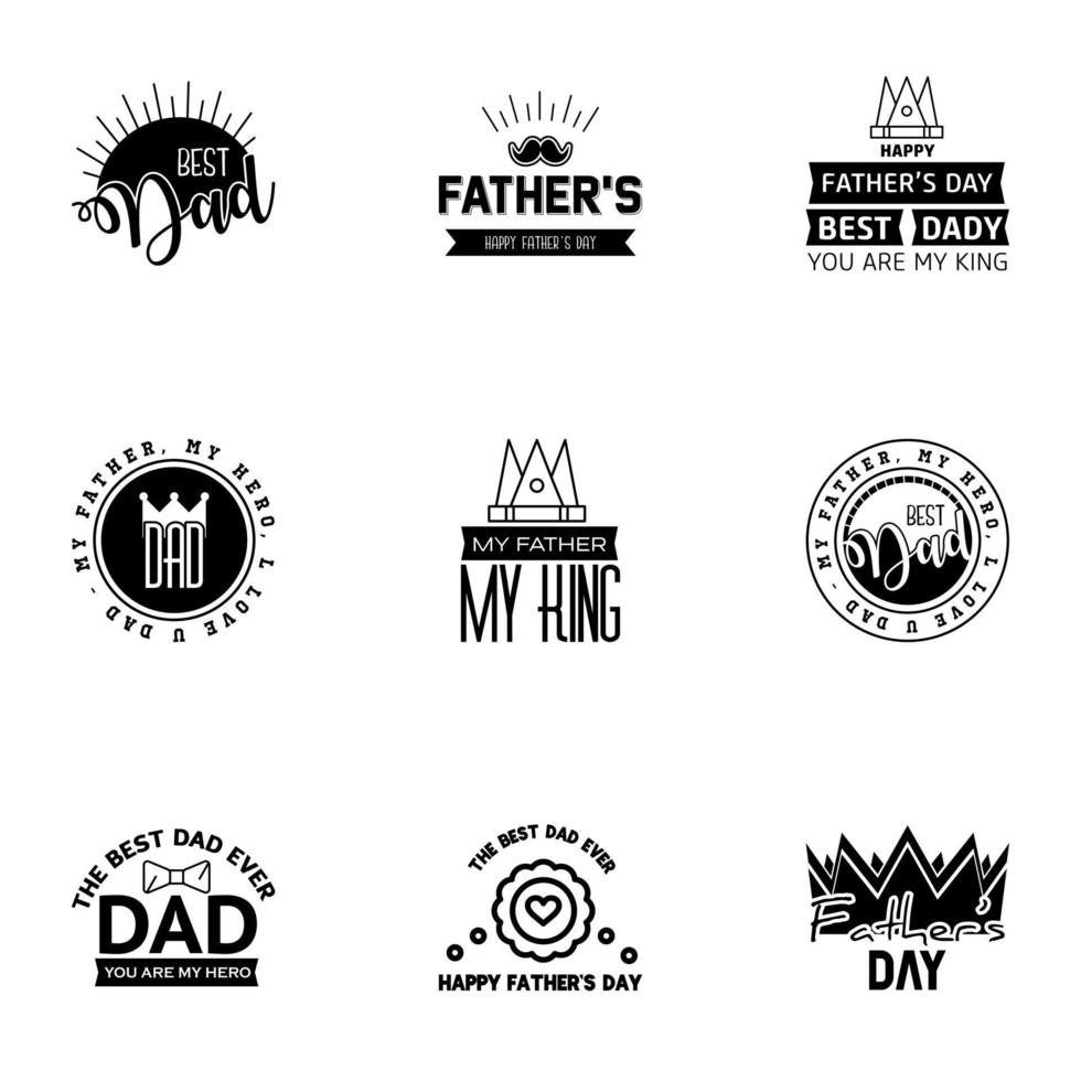 Set of Happy Fathers day elements 9 Black Vector illustration Editable Vector Design Elements