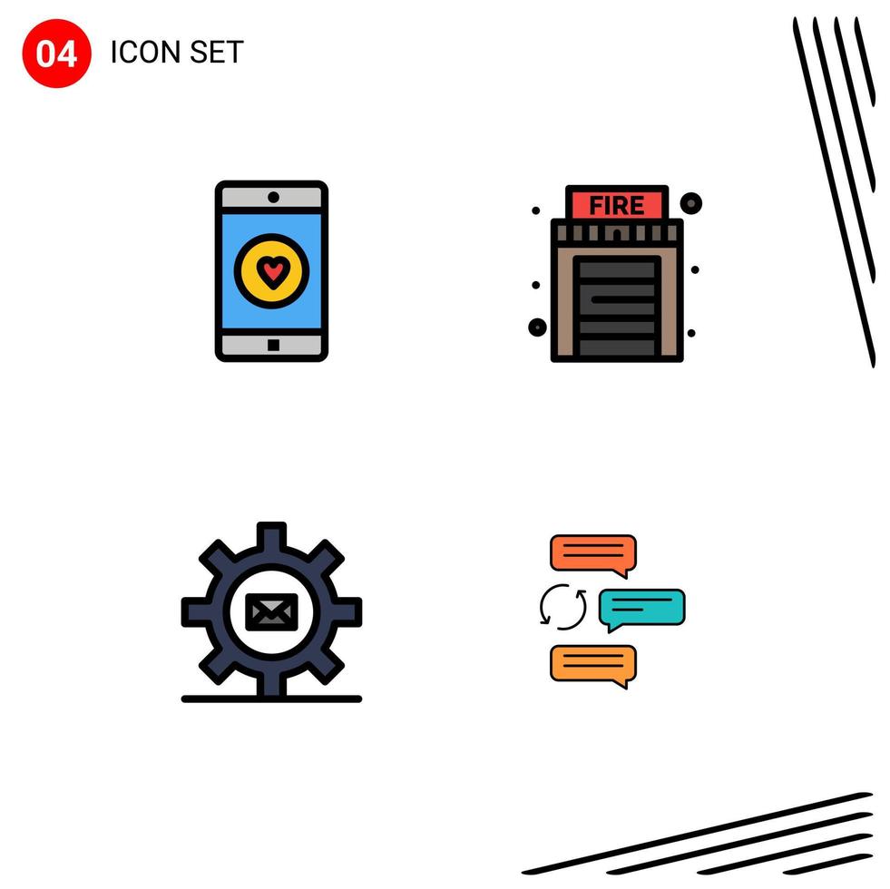 Mobile Interface Filledline Flat Color Set of 4 Pictograms of application gear like home mail Editable Vector Design Elements