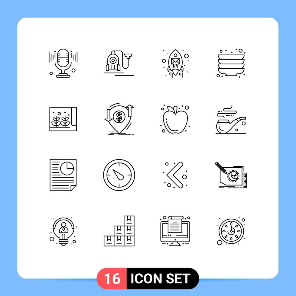Set of 16 Modern UI Icons Symbols Signs for small farming envelope farm plate Editable Vector Design Elements