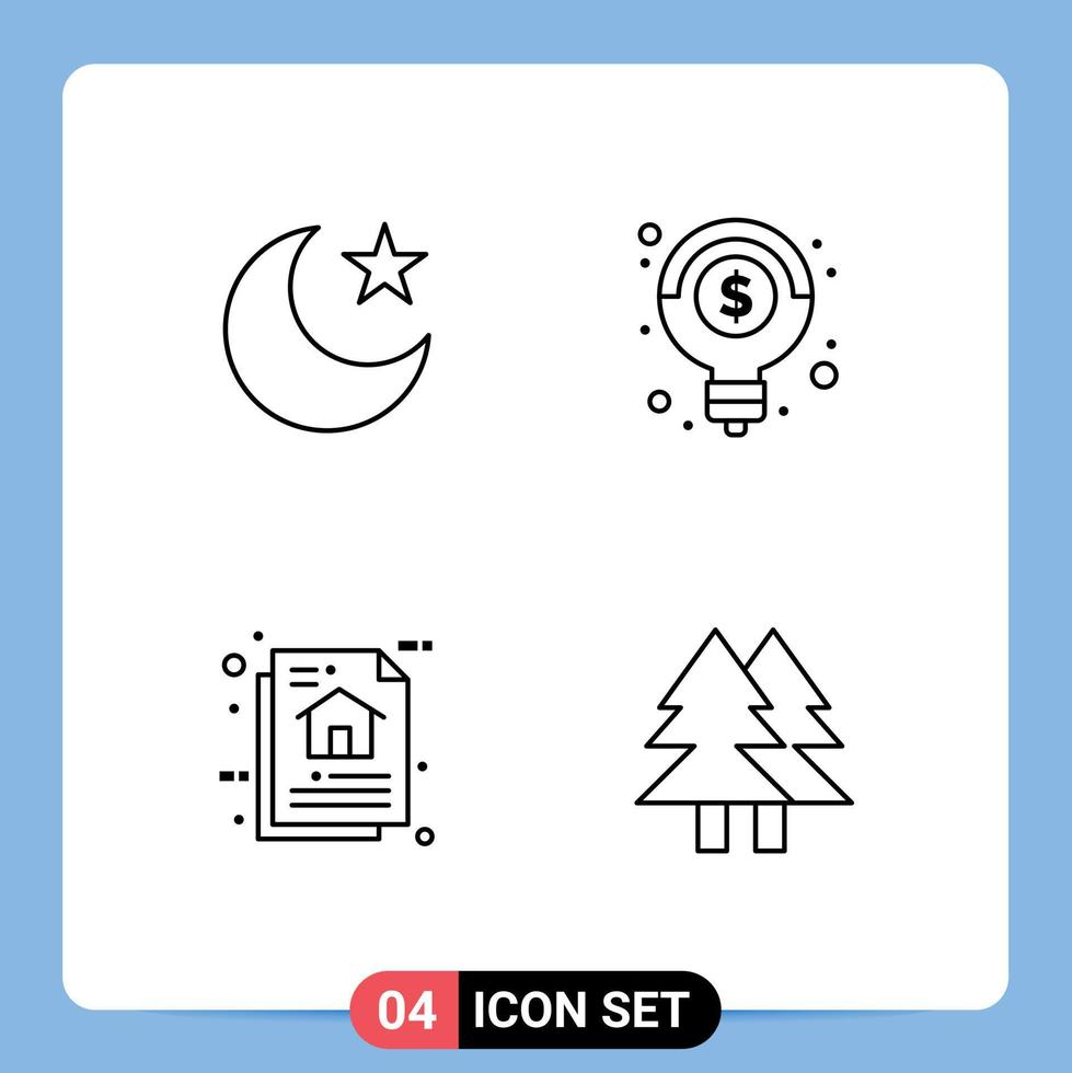 Mobile Interface Line Set of 4 Pictograms of moon document creative architecture christmas Editable Vector Design Elements