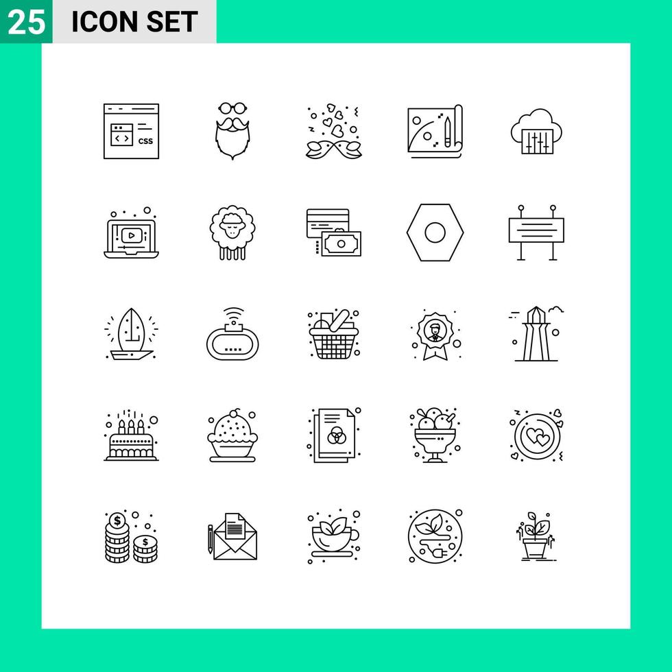 Stock Vector Icon Pack of 25 Line Signs and Symbols for cloud file beared achievement heart Editable Vector Design Elements