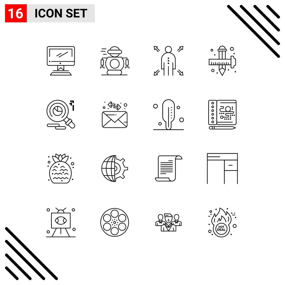 16 User Interface Outline Pack of modern Signs and Symbols of research drawing robot draw art Editable Vector Design Elements