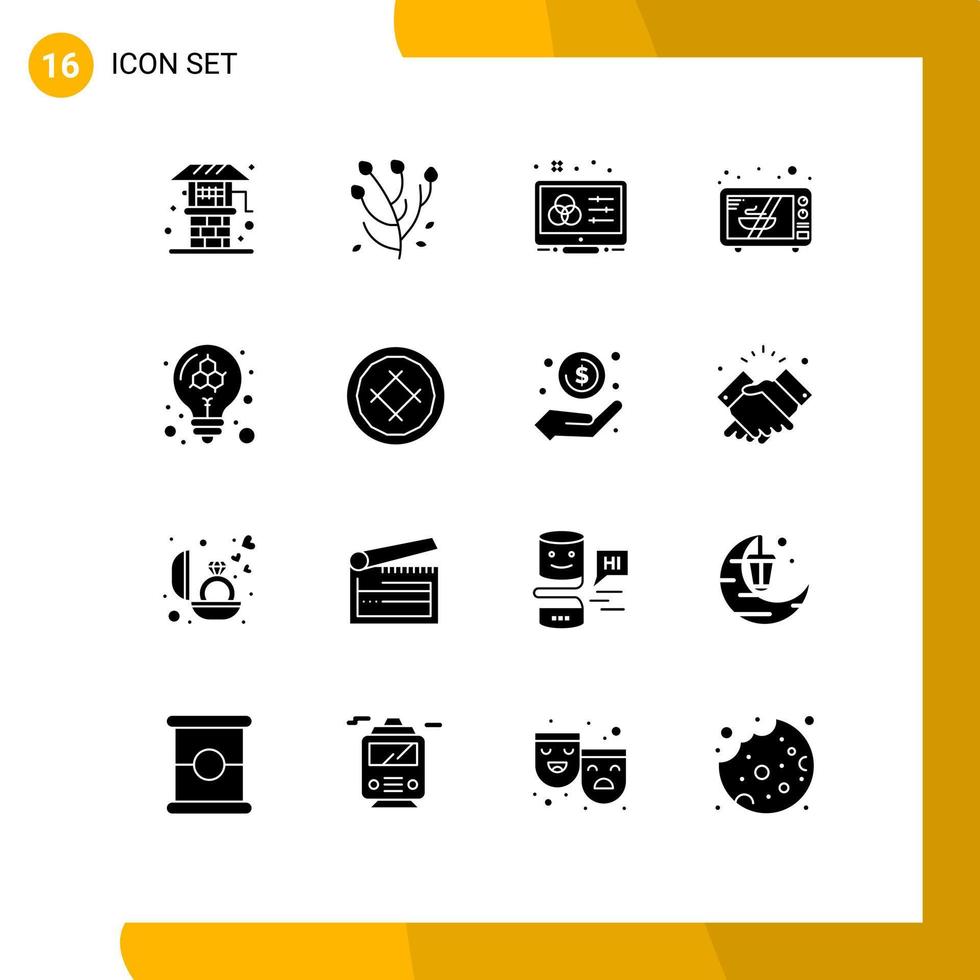 Mobile Interface Solid Glyph Set of 16 Pictograms of education oven creative microwave designer Editable Vector Design Elements