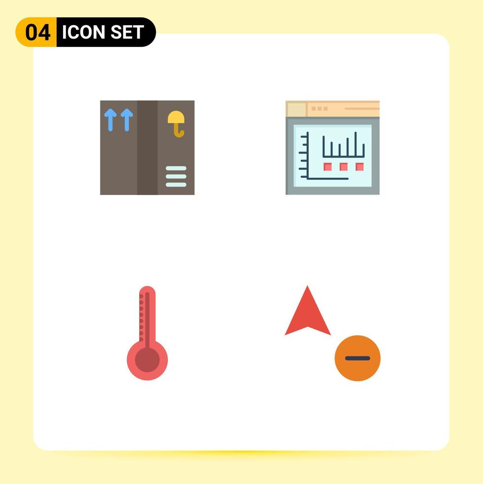 Modern Set of 4 Flat Icons Pictograph of box minus internet temperature cursor Editable Vector Design Elements