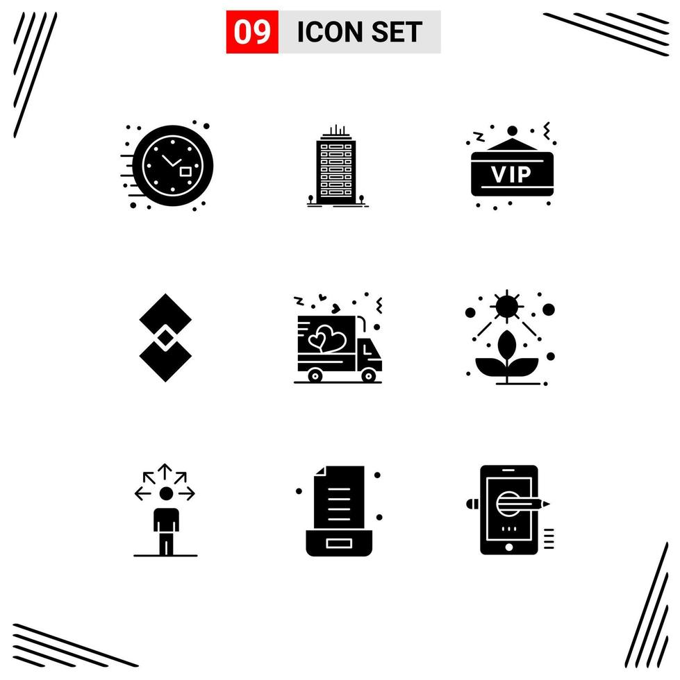 conjunto de 9 iconos de interfaz de usuario modernos símbolos signos de amor crypto moneda vip crypto shift elementos de diseño vectorial editables vector