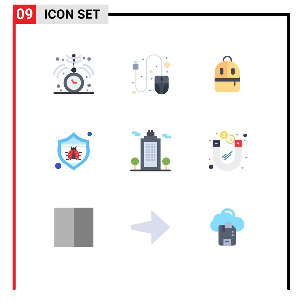 Stock Vector Icon Pack of 9 Line Signs and Symbols for eco building backbag bug seo Editable Vector Design Elements