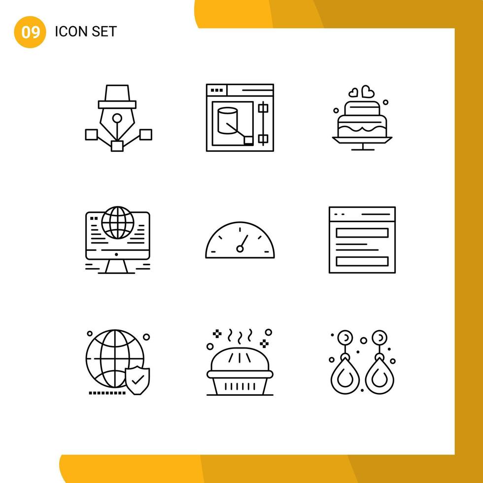 Outline Pack of 9 Universal Symbols of dashboard globe web connection wedding Editable Vector Design Elements