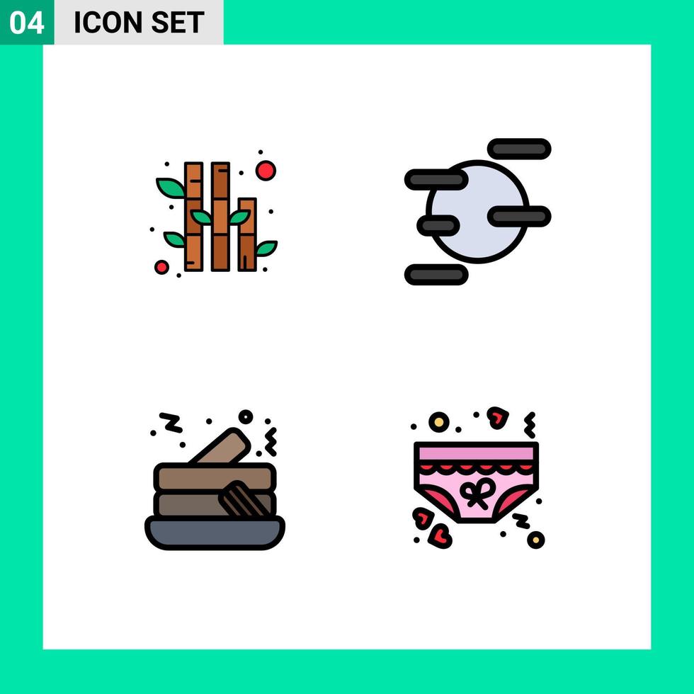 Mobile Interface Filledline Flat Color Set of 4 Pictograms of bamboo clothing science cake underpants Editable Vector Design Elements