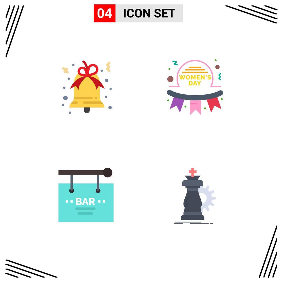 Paquete de 4 iconos planos de interfaz de usuario de signos y símbolos modernos del día de cumpleaños de la campana elementos de diseño vectorial editables para fiestas de mujeres vector