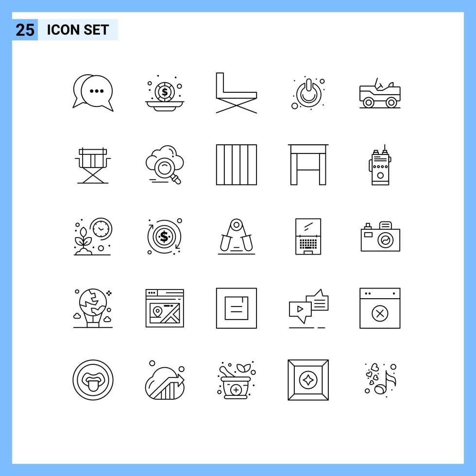 25 Thematic Vector Lines and Editable Symbols of switch on chair off sit Editable Vector Design Elements
