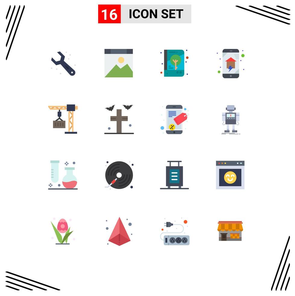 Mobile Interface Flat Color Set of 16 Pictograms of smart house home networking book home automation print Editable Pack of Creative Vector Design Elements