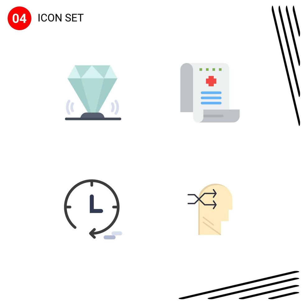 Universal Icon Symbols Group of 4 Modern Flat Icons of diamond report ruby history time Editable Vector Design Elements