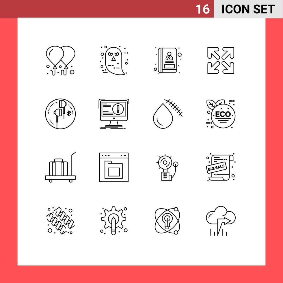 16 Universal Outline Signs Symbols of music phone book ear move Editable Vector Design Elements