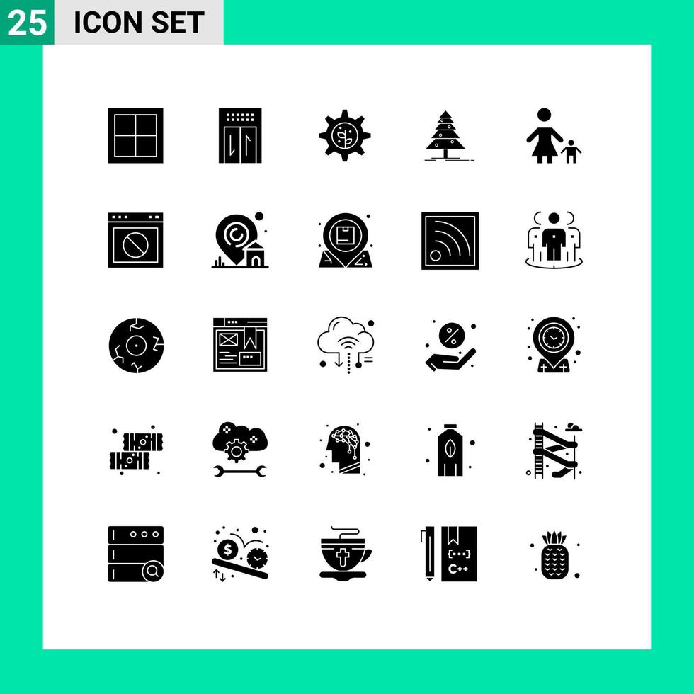 Solid Glyph Pack of 25 Universal Symbols of kid child earth x mas forest Editable Vector Design Elements