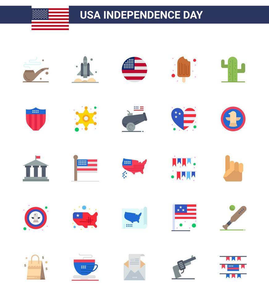 Big Pack of 25 USA Happy Independence Day USA Vector Flats and Editable Symbols of usa ice cream american food cold Editable USA Day Vector Design Elements