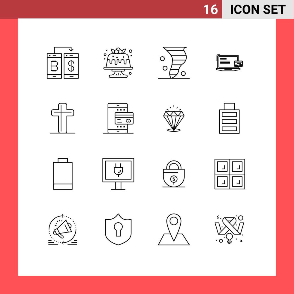 16 Creative Icons Modern Signs and Symbols of computer payment food wind climate Editable Vector Design Elements