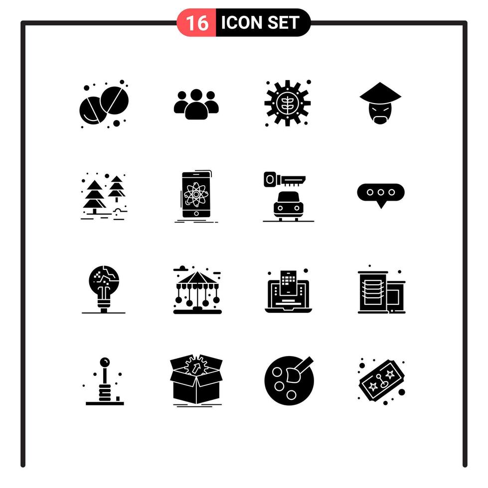 User Interface Pack of 16 Basic Solid Glyphs of tree forest gear chinese china Editable Vector Design Elements