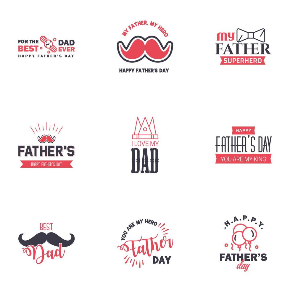 9 Black and Pink Happy Fathers Day Design Collection A set of twelve brown colored vintage style Fathers Day Designs on light background Editable Vector Design Elements