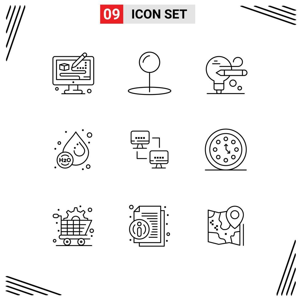 Pictogram Set of 9 Simple Outlines of computers network pencil computer liquid Editable Vector Design Elements