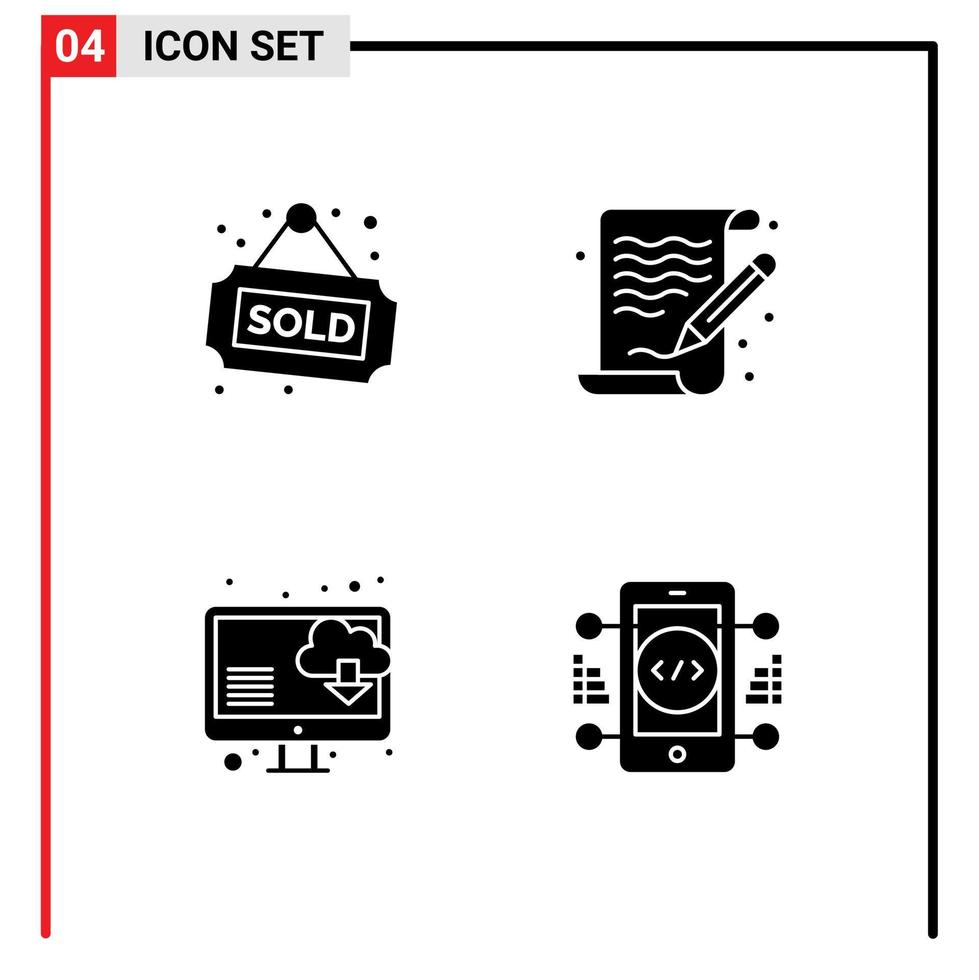 Set of Vector Solid Glyphs on Grid for tag computer sold paint coding Editable Vector Design Elements