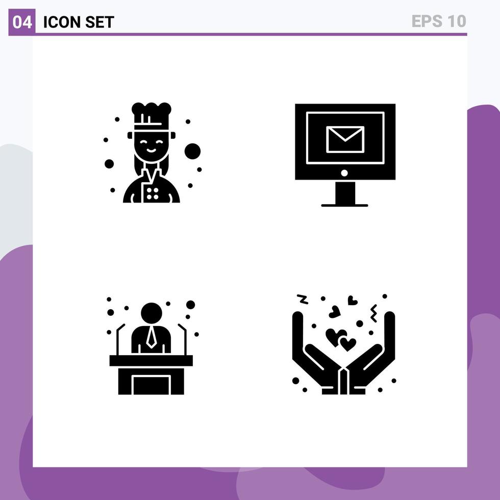 4 Solid Glyph concept for Websites Mobile and Apps chef employee female cook chat business employee Editable Vector Design Elements