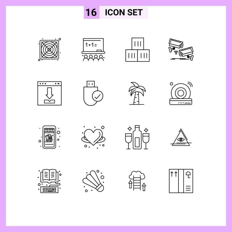 Outline Pack of 16 Universal Symbols of browser technology good surveillance camera Editable Vector Design Elements