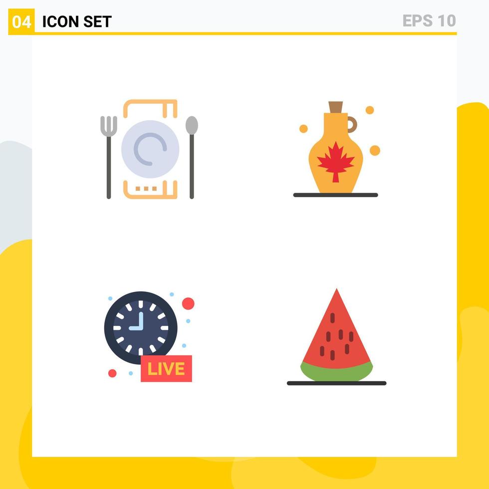 Mobile Interface Flat Icon Set of 4 Pictograms of cafe alarm restaurant water time Editable Vector Design Elements