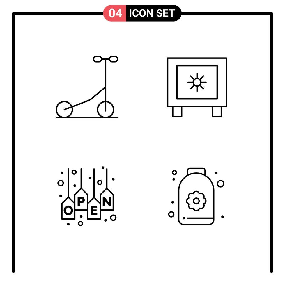 Stock Vector Icon Pack of 4 Line Signs and Symbols for scooter shop locker logistic store Editable Vector Design Elements