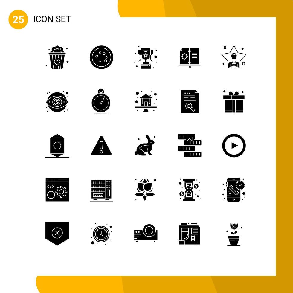 25 Thematic Vector Solid Glyphs and Editable Symbols of user bright achievement instruction guide Editable Vector Design Elements