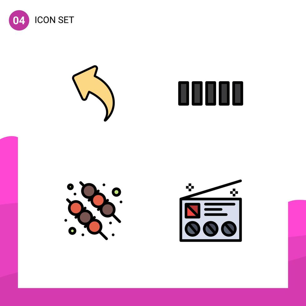 4 Universal Filledline Flat Color Signs Symbols of arrow food arrows signal communication Editable Vector Design Elements