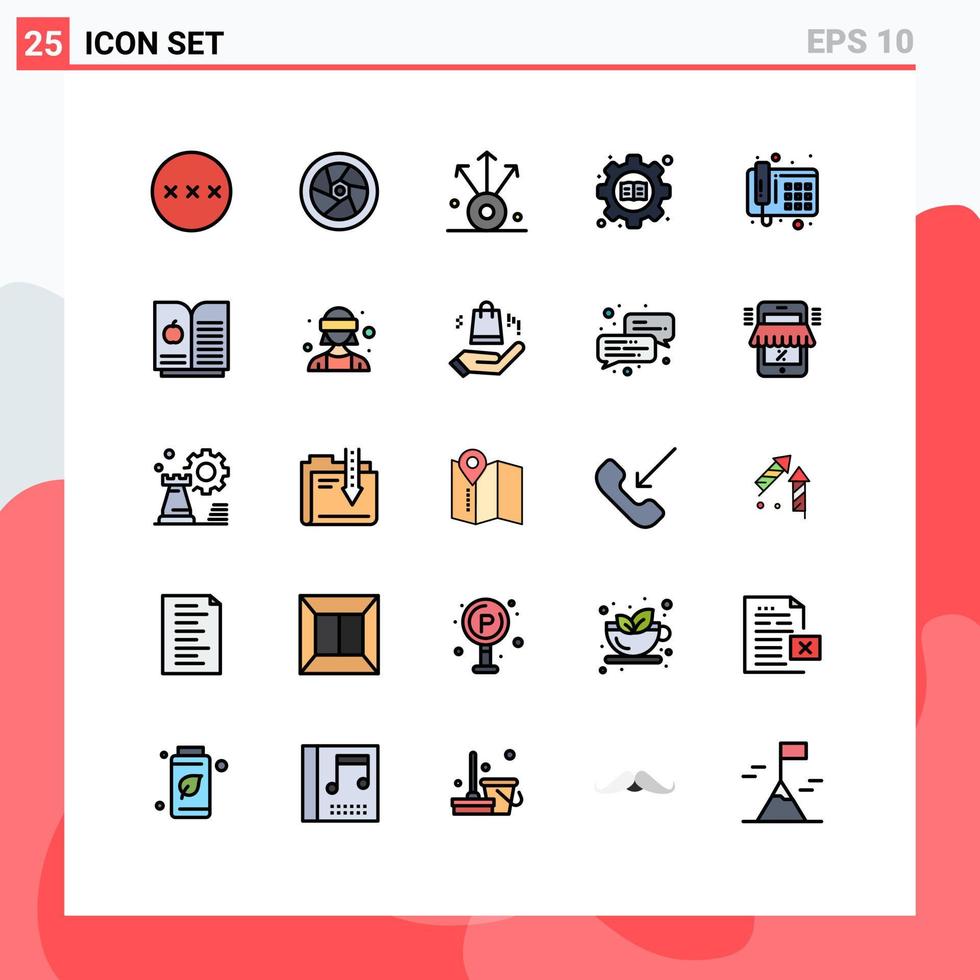 Modern Set of 25 Filled line Flat Colors and symbols such as telephone communication connection book gear Editable Vector Design Elements