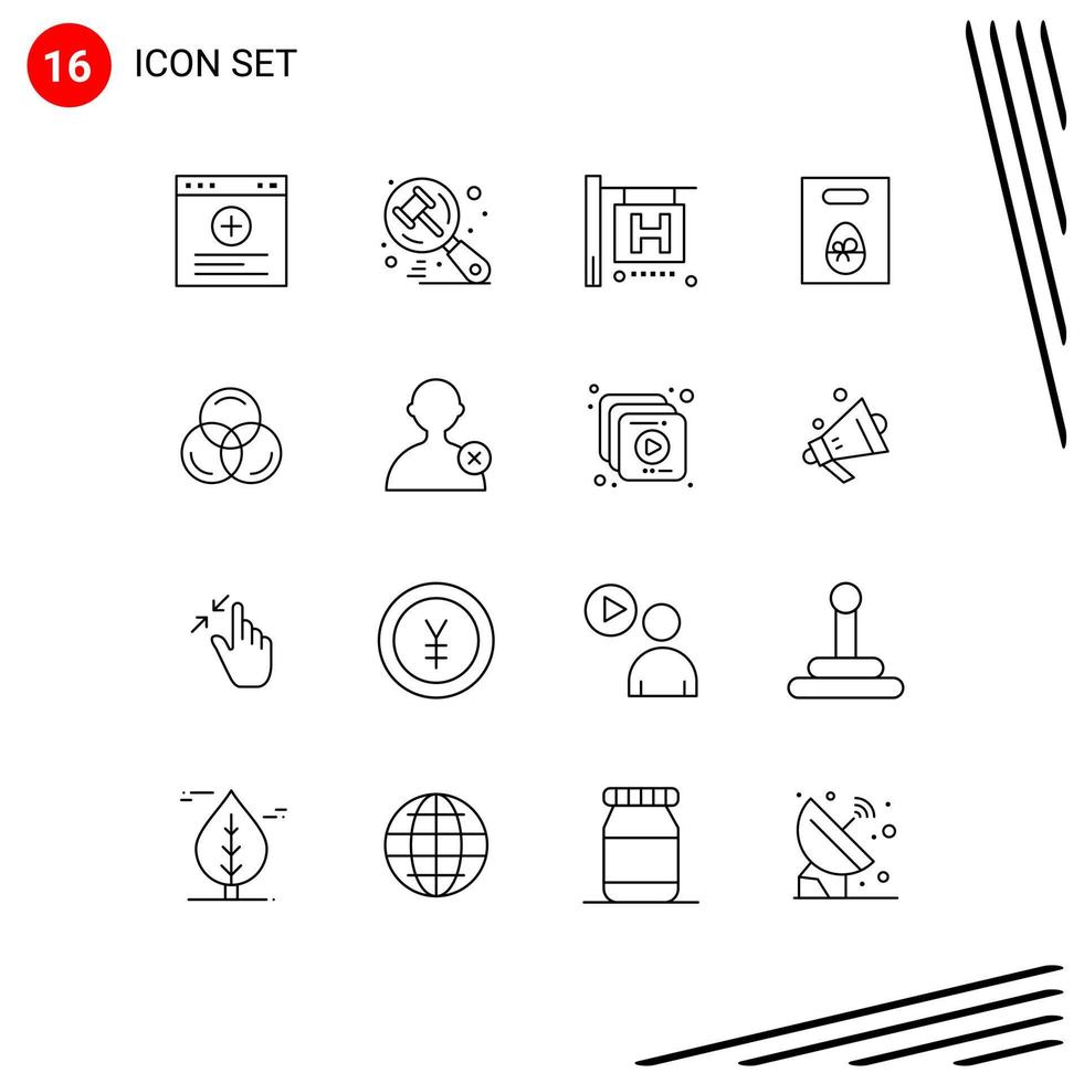 Set of 16 Vector Outlines on Grid for delete color travel rgb gift Editable Vector Design Elements