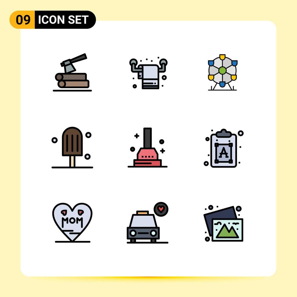 9 User Interface Filledline Flat Color Pack of modern Signs and Symbols of creative plunger atomium bath dessert Editable Vector Design Elements