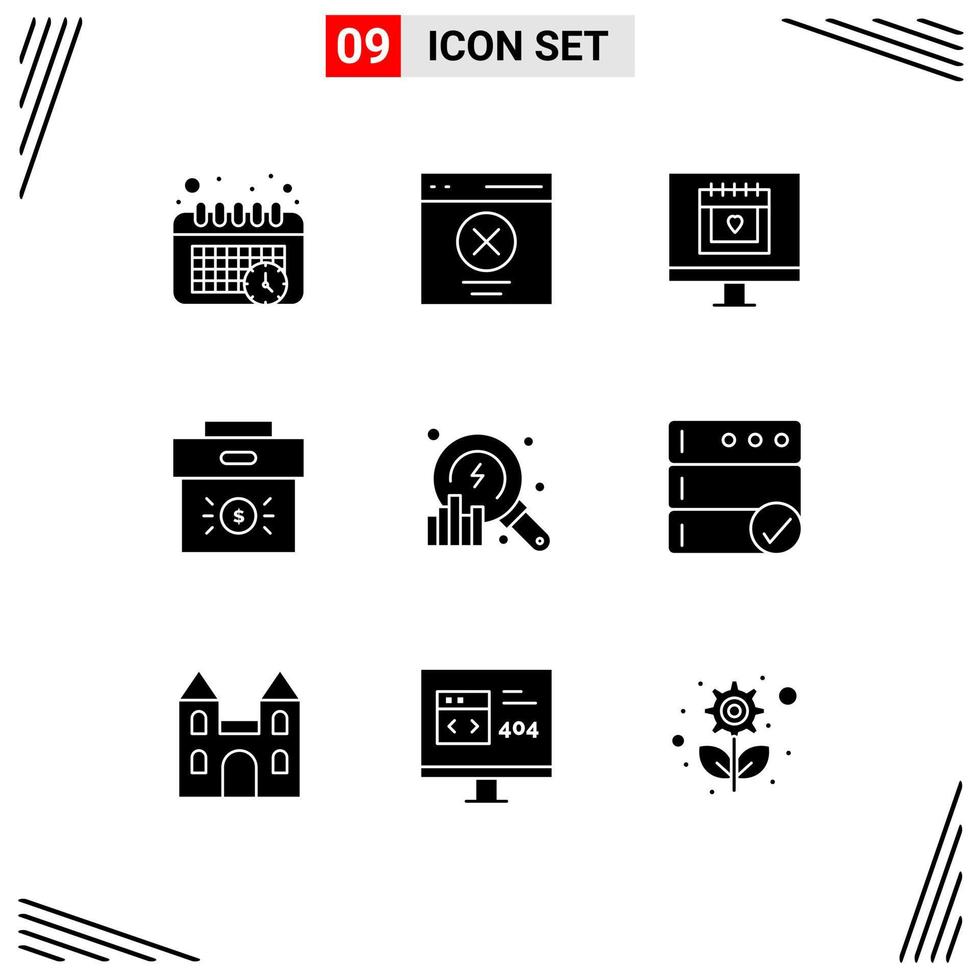 Set of 9 Modern UI Icons Symbols Signs for analysis economy calendar corporate bag Editable Vector Design Elements