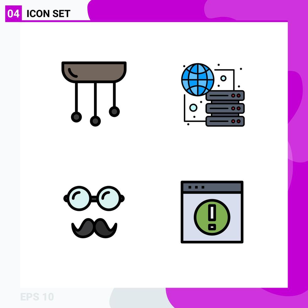 Universal Icon Symbols Group of 4 Modern Filledline Flat Colors of chandelier avatar interior global glasses Editable Vector Design Elements