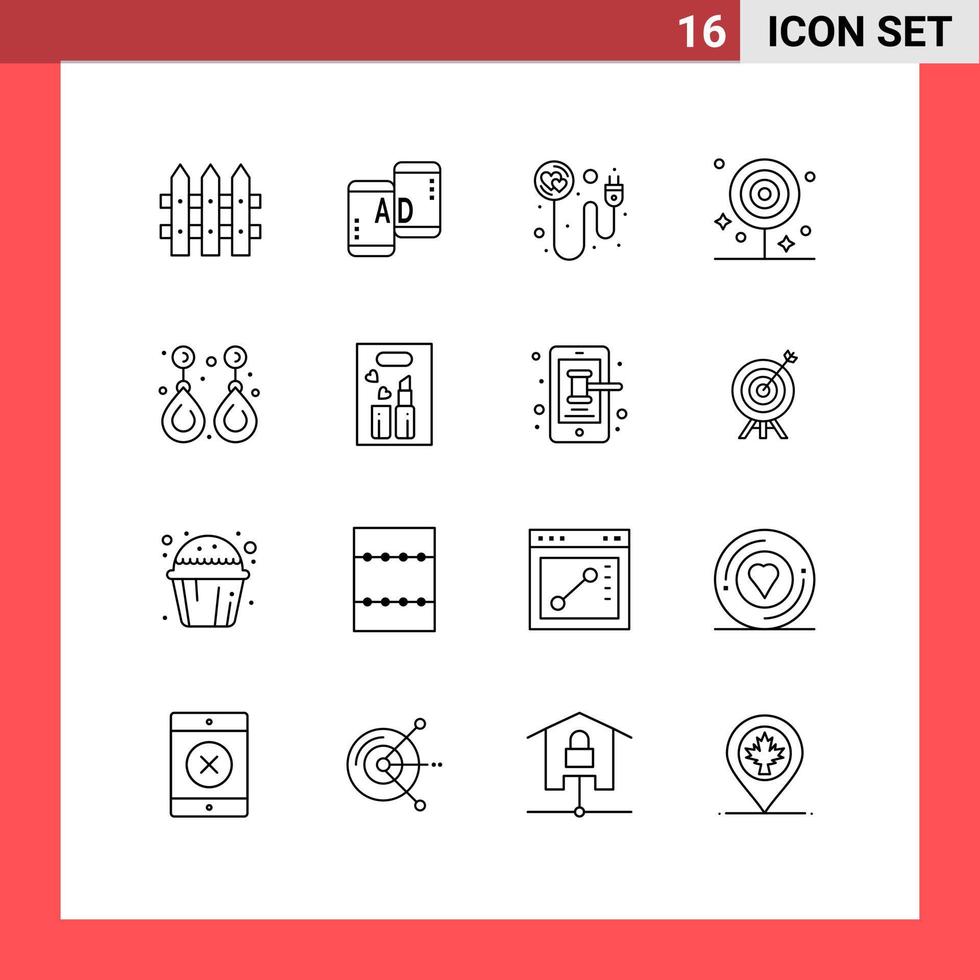 Pack of 16 creative Outlines of fashion lollipop plug food dinner Editable Vector Design Elements