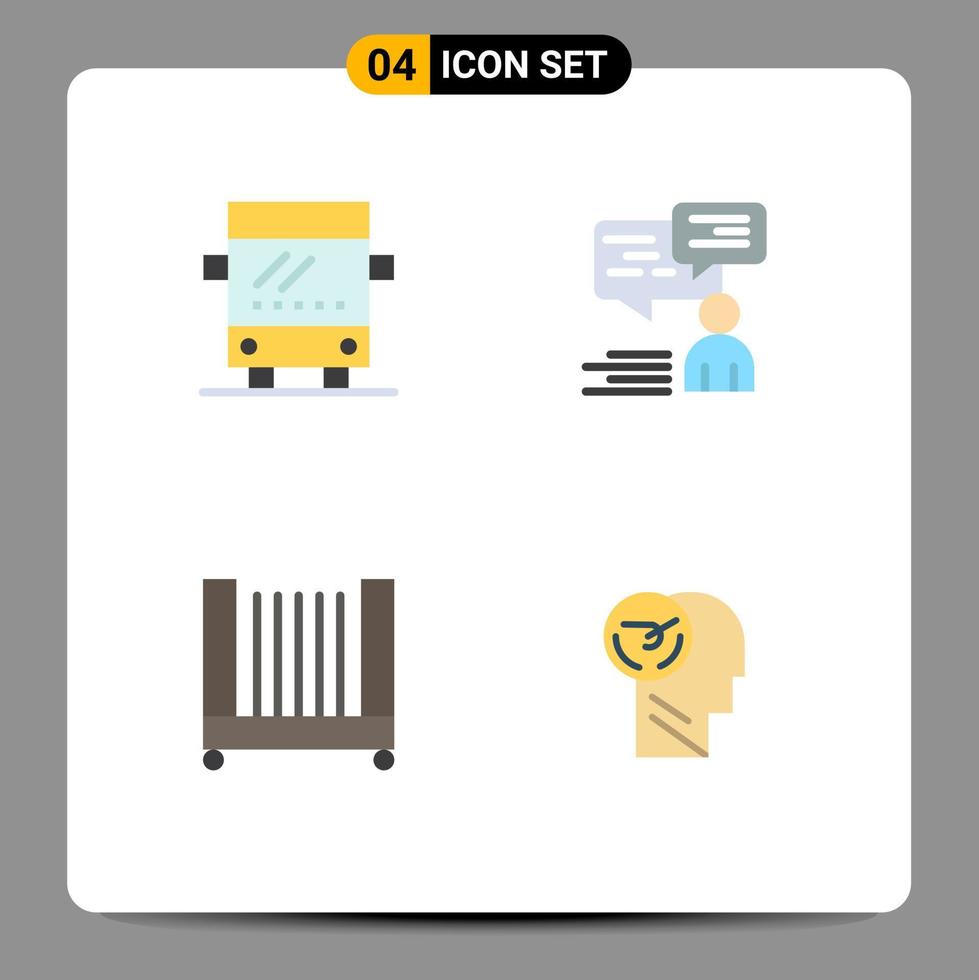 Pack of 4 Modern Flat Icons Signs and Symbols for Web Print Media such as bus child chat user activity Editable Vector Design Elements