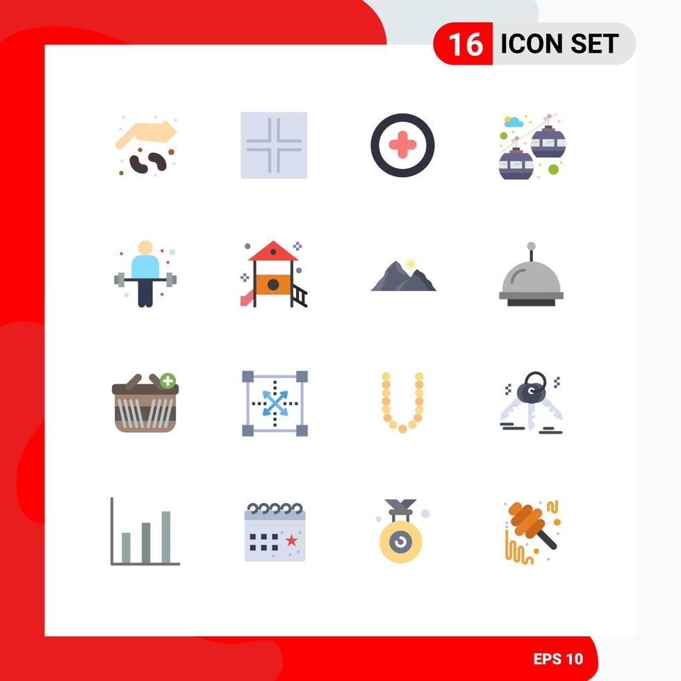 Pack of 16 creative Flat Colors of weightlifting exercise media dumbbell transportation Editable Pack of Creative Vector Design Elements