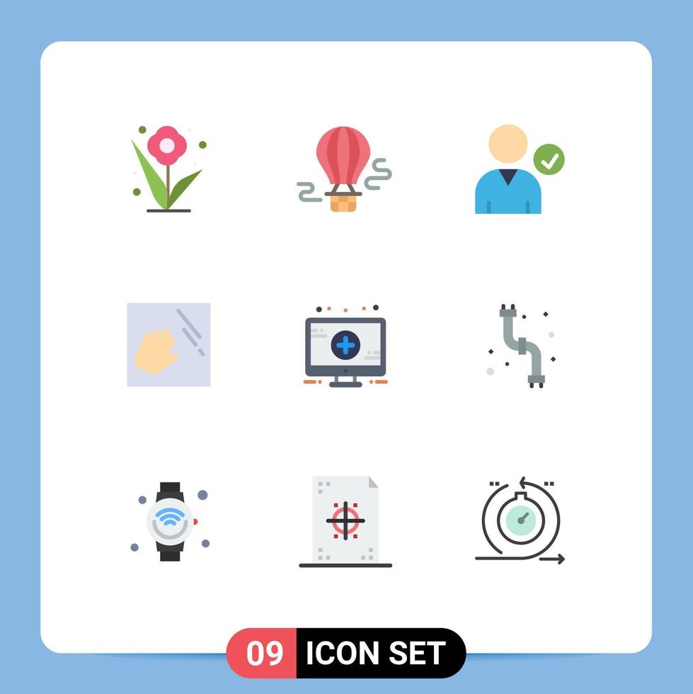 Pack of 9 creative Flat Colors of sign medical check housekeeping clean Editable Vector Design Elements