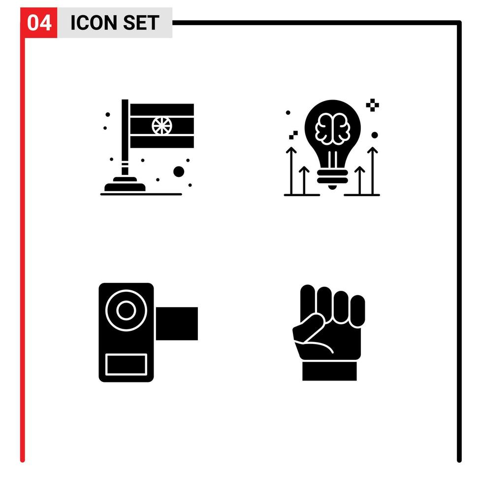 Stock Vector Icon Pack of 4 Line Signs and Symbols for country film brain idea movie Editable Vector Design Elements