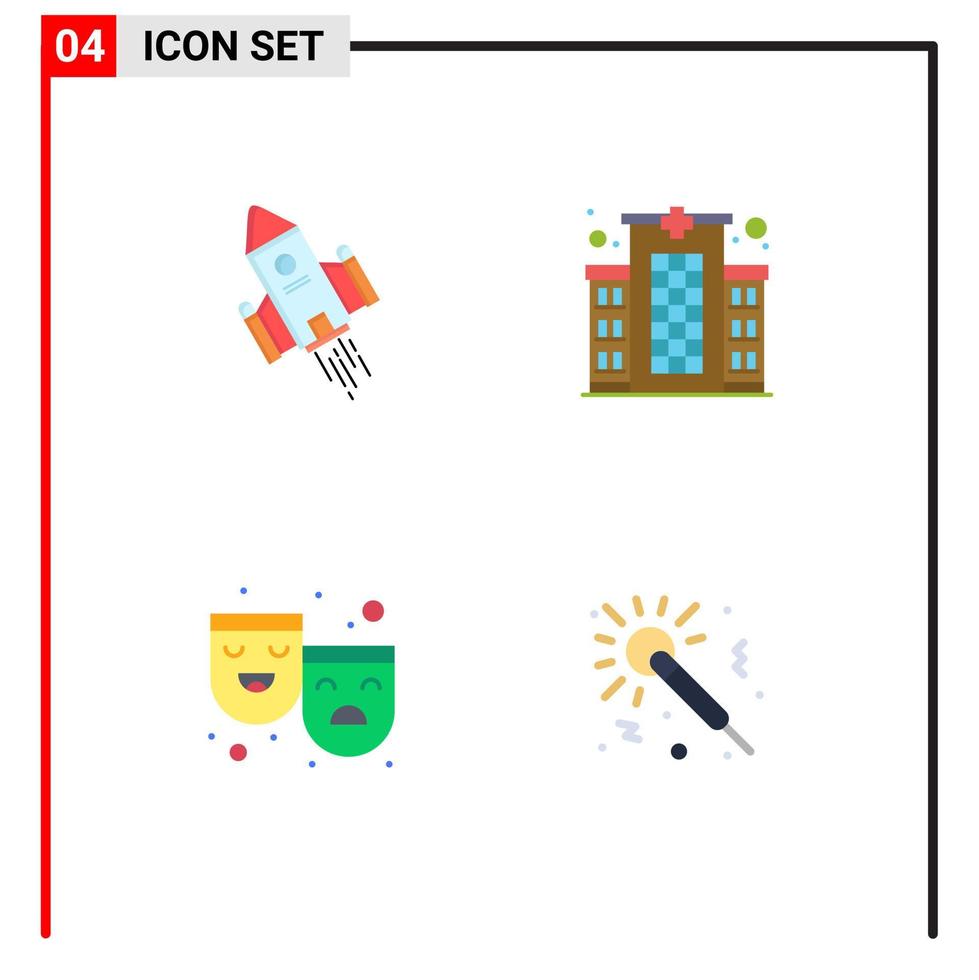 4 Thematic Vector Flat Icons and Editable Symbols of space craft masks rocket clinic theater Editable Vector Design Elements