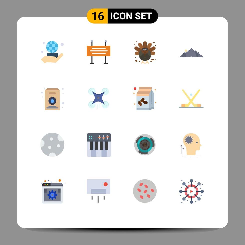 Group of 16 Flat Colors Signs and Symbols for milk mountain corn nature hill Editable Pack of Creative Vector Design Elements