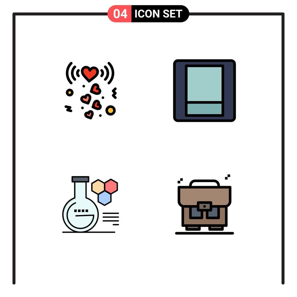 Set of 4 Modern UI Icons Symbols Signs for heart chemistry lab signal toggle business Editable Vector Design Elements