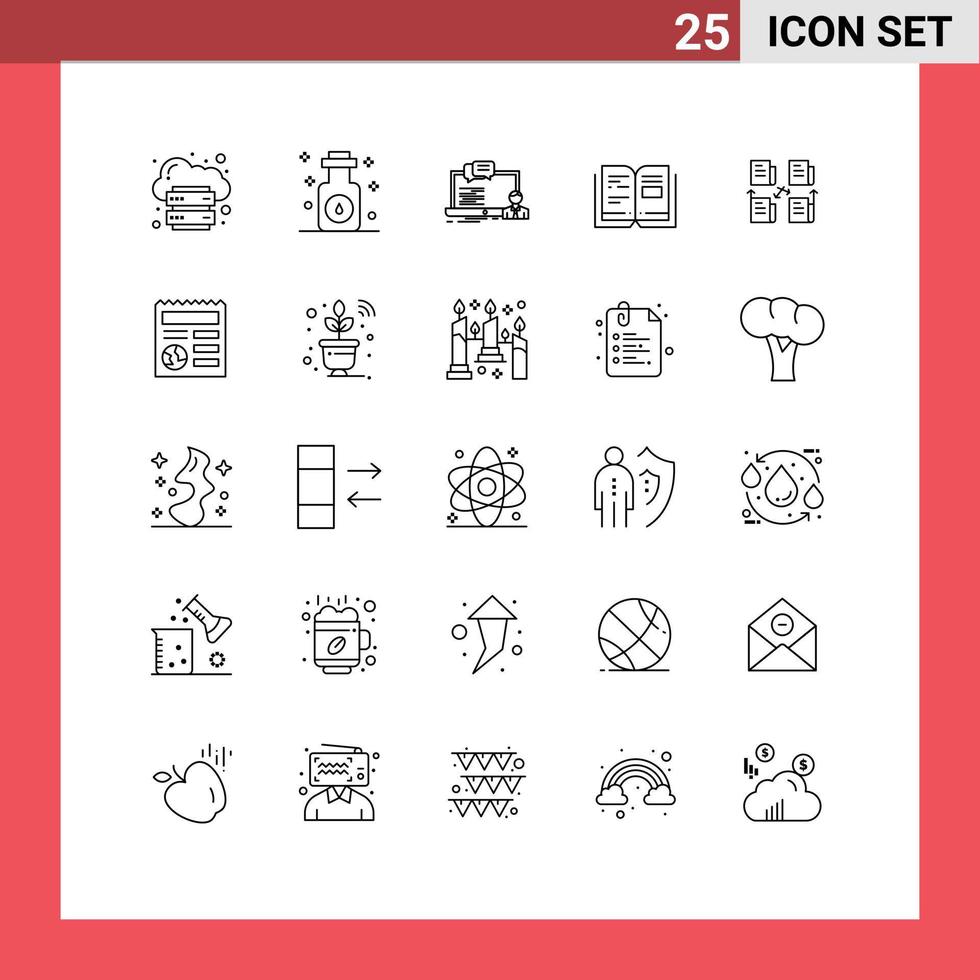 Set of 25 Vector Lines on Grid for text education spa book computer Editable Vector Design Elements