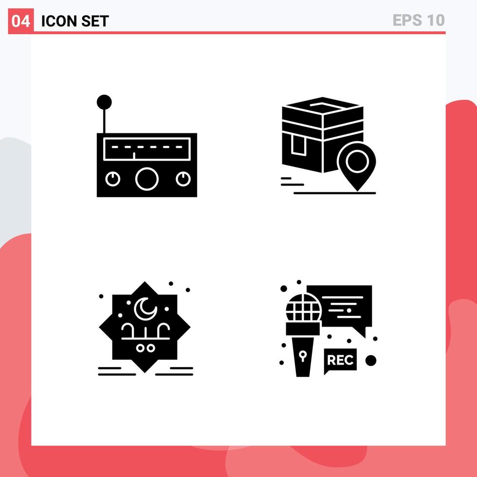 Pack of 4 creative Solid Glyphs of device star radio pin typography Editable Vector Design Elements